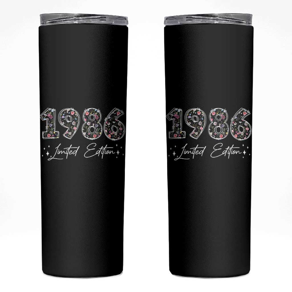40th Birthday Skinny Tumbler Floral 1986 40 Year Old Birthday Gifts For Women