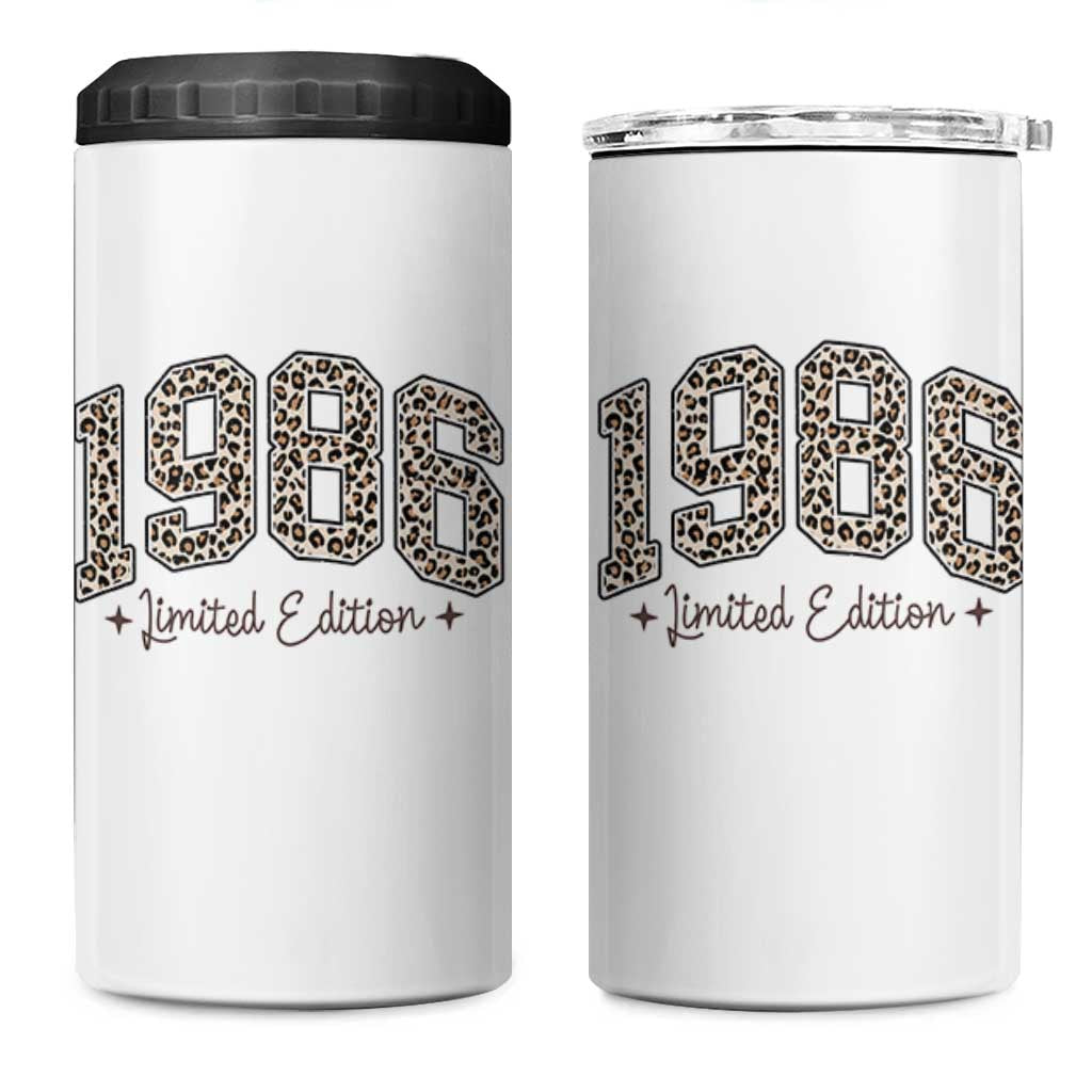 1986 Retro Birthday 4 in 1 Can Cooler Tumbler 40 Year Old Leopard 40th Birthday Gifts For Women