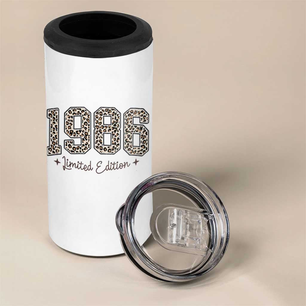 1986 Retro Birthday 4 in 1 Can Cooler Tumbler 40 Year Old Leopard 40th Birthday Gifts For Women