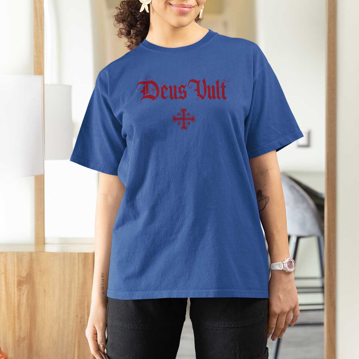 Catholic Knights Templar Cross T Shirt For Women Crusader Deus Vult
