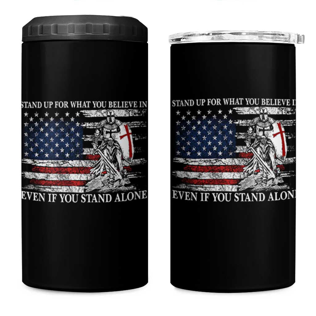 Catholic Knight Templar 4 in 1 Can Cooler Tumbler American Flag Crusader Cross