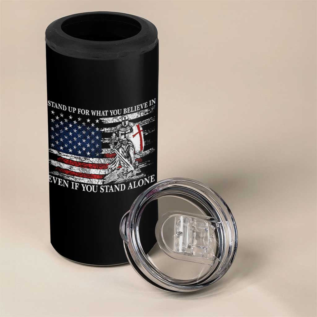 Catholic Knight Templar 4 in 1 Can Cooler Tumbler American Flag Crusader Cross