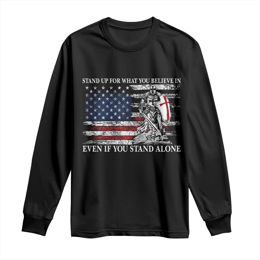 Catholic Knight Templar Long Sleeve Shirt American Flag Crusader Cross