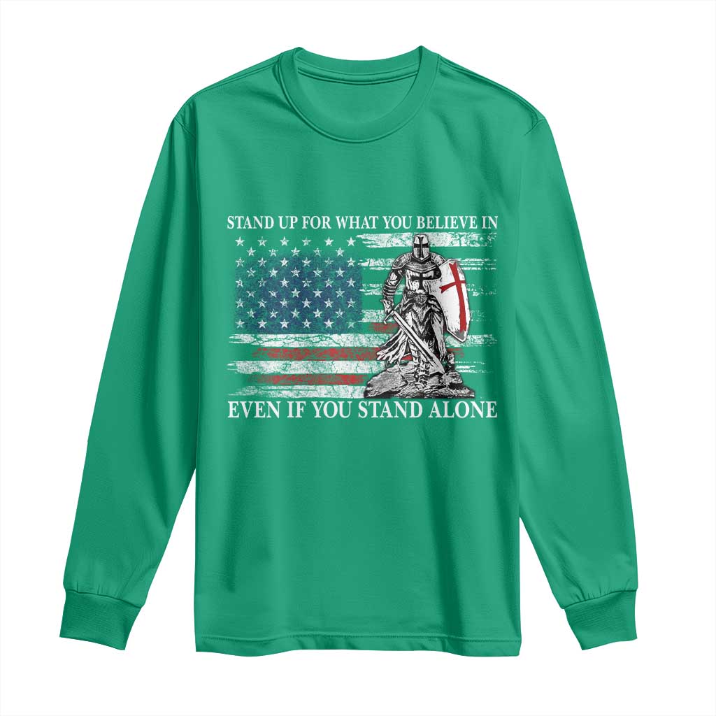 Catholic Knight Templar Long Sleeve Shirt American Flag Crusader Cross