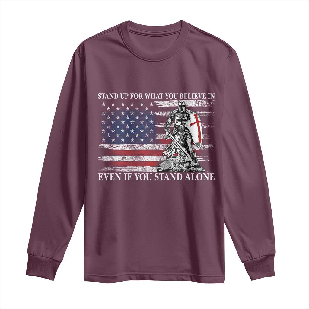 Catholic Knight Templar Long Sleeve Shirt American Flag Crusader Cross