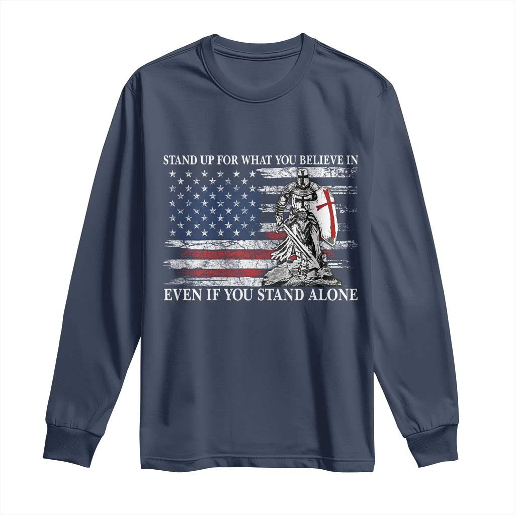 Catholic Knight Templar Long Sleeve Shirt American Flag Crusader Cross