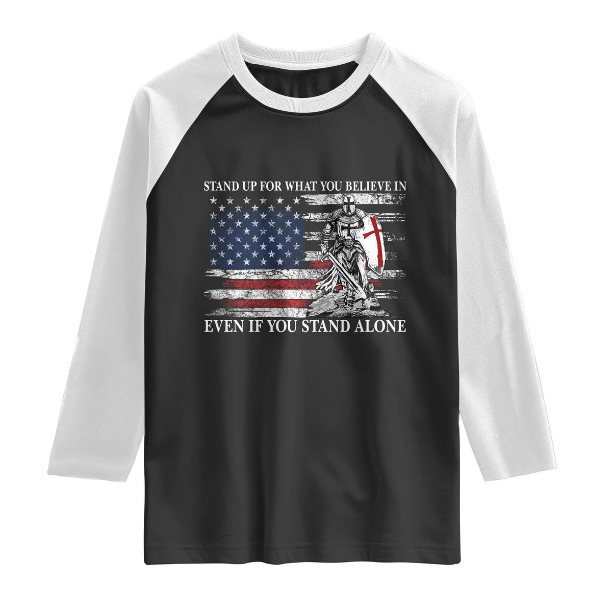 Catholic Knight Templar Raglan Shirt American Flag Crusader Cross