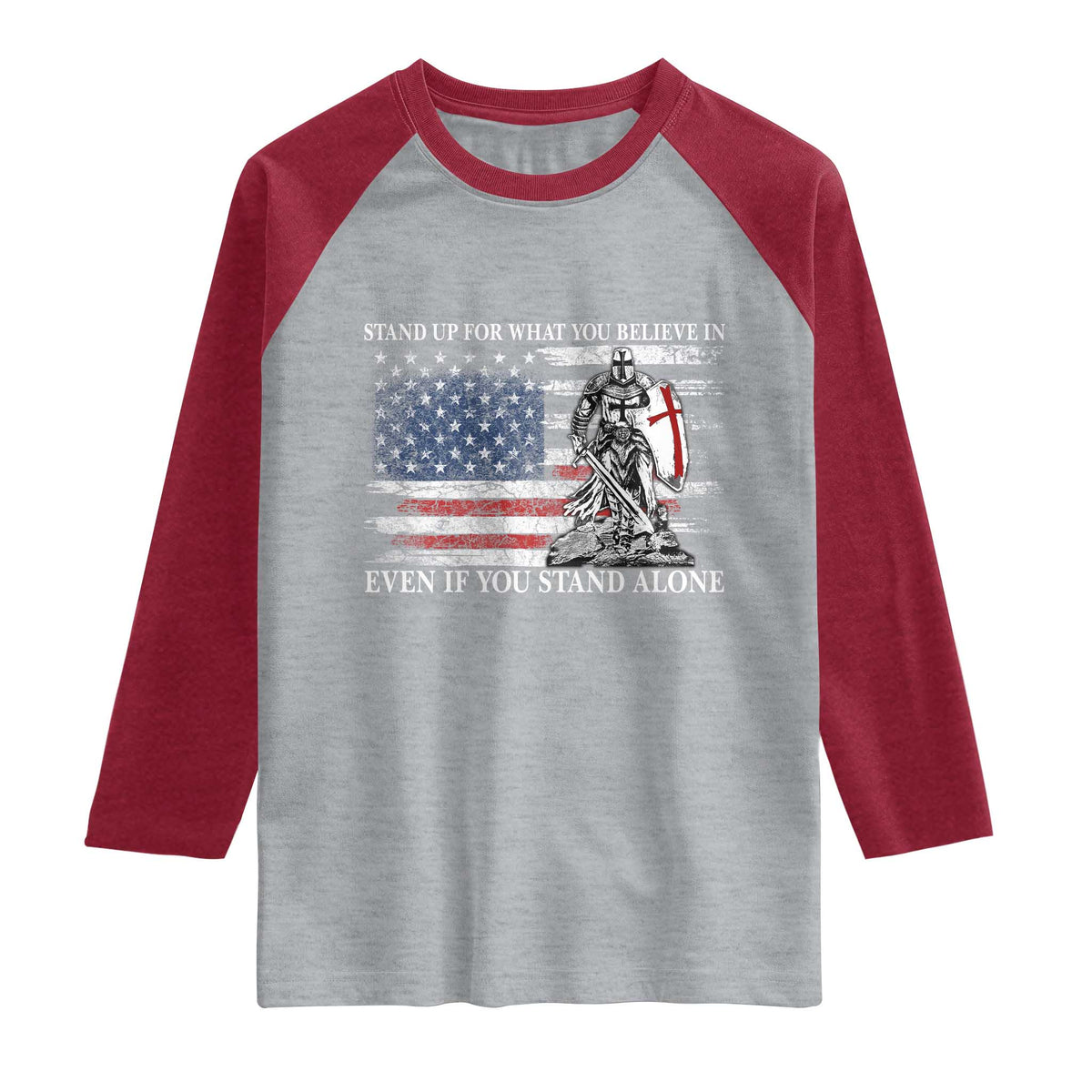 Catholic Knight Templar Raglan Shirt American Flag Crusader Cross