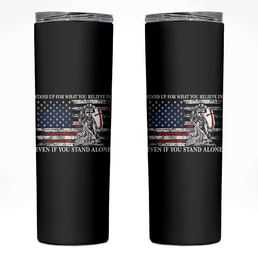 Catholic Knight Templar Skinny Tumbler American Flag Crusader Cross
