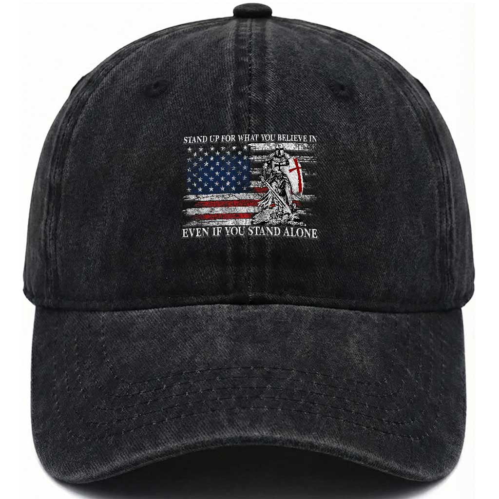 Catholic Knight Templar Washed Cotton Baseball Cap American Flag Crusader Cross