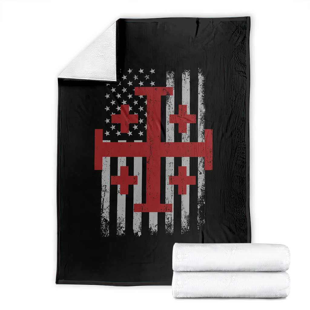 Catholic Crusader Cross Throw Blanket Knight Templar Patriotic American Flag