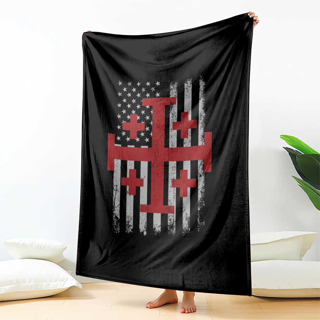 Catholic Crusader Cross Throw Blanket Knight Templar Patriotic American Flag