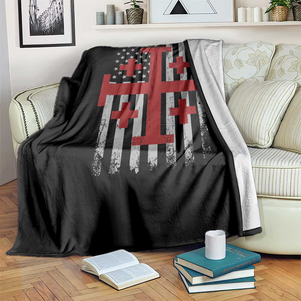 Catholic Crusader Cross Throw Blanket Knight Templar Patriotic American Flag