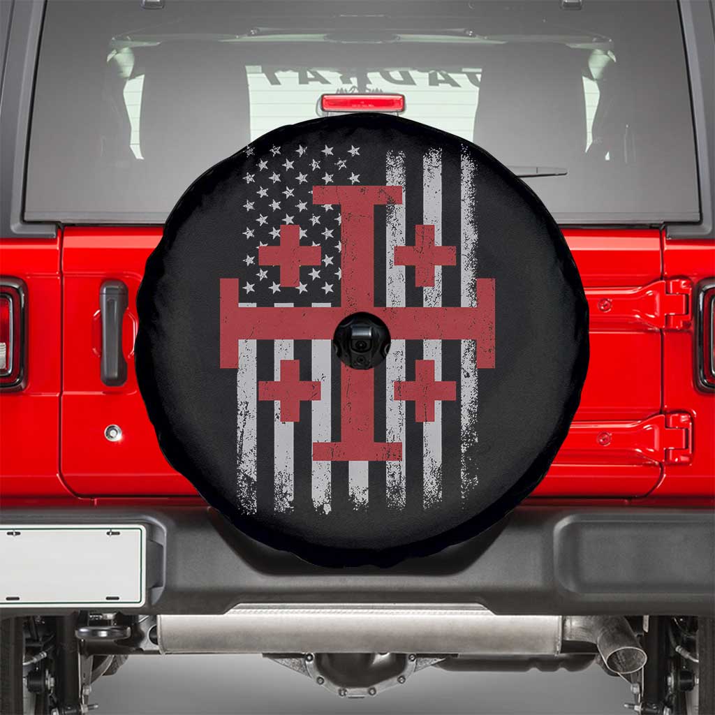 Catholic Crusader Cross Spare Tire Cover Knight Templar Patriotic American Flag