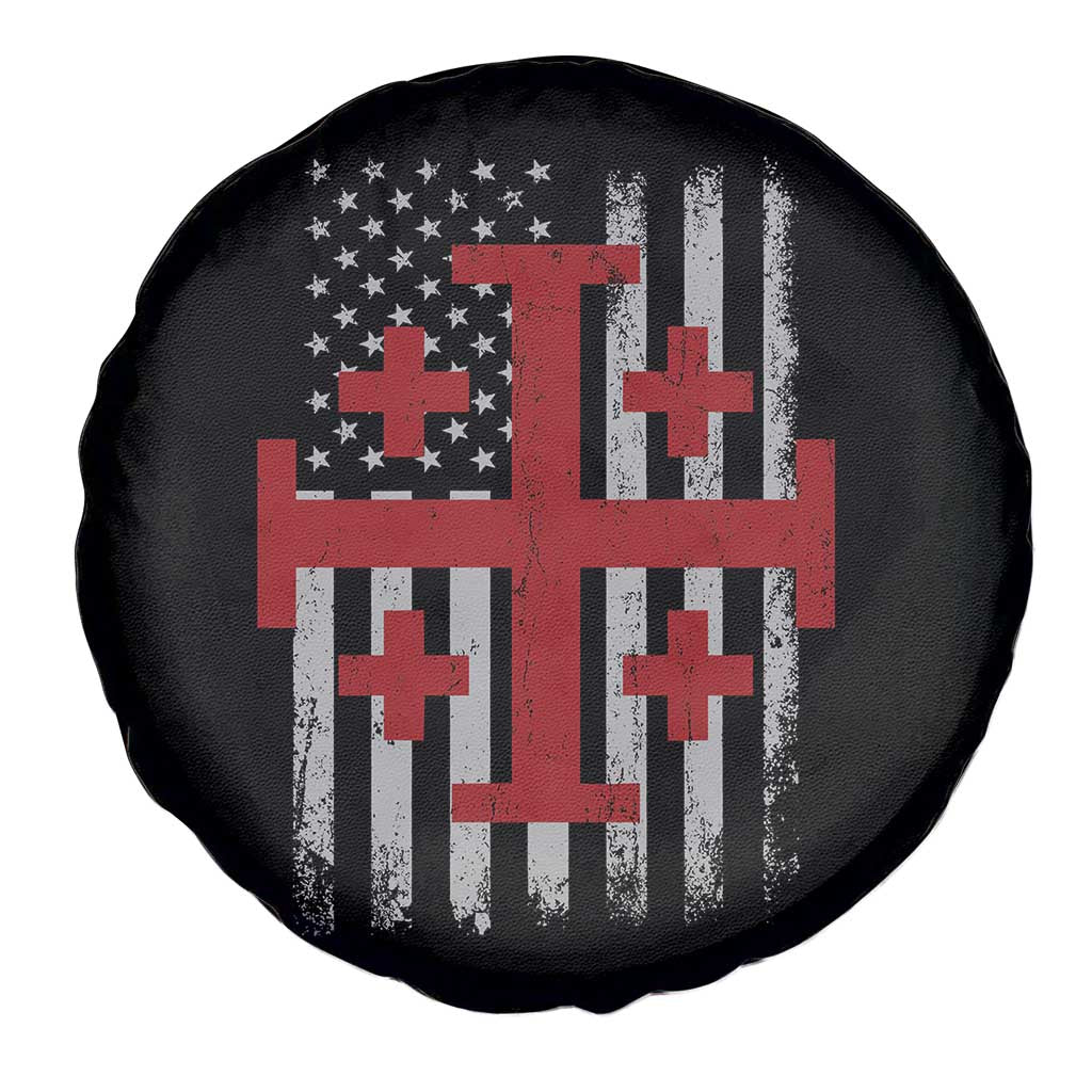 Catholic Crusader Cross Spare Tire Cover Knight Templar Patriotic American Flag