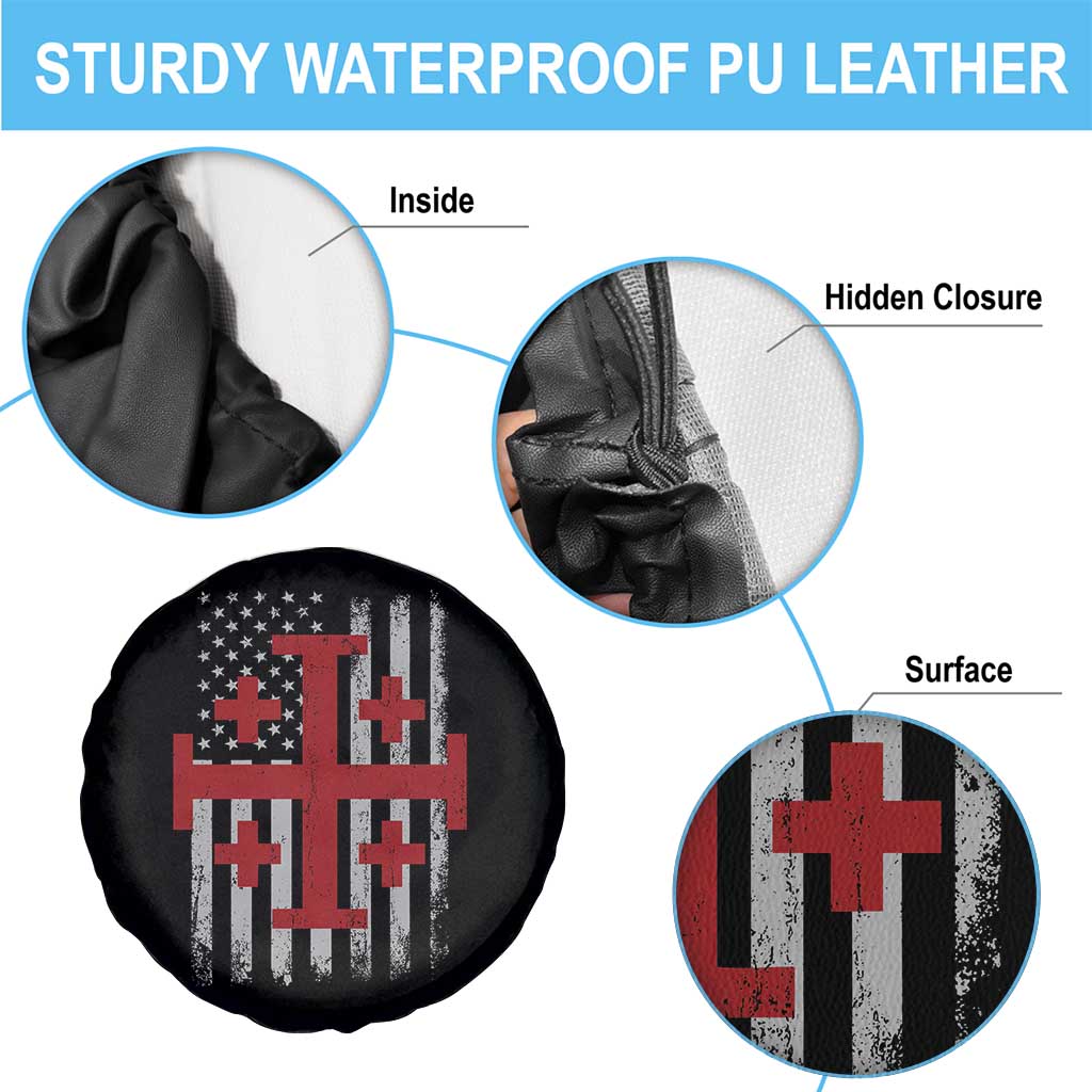Catholic Crusader Cross Spare Tire Cover Knight Templar Patriotic American Flag