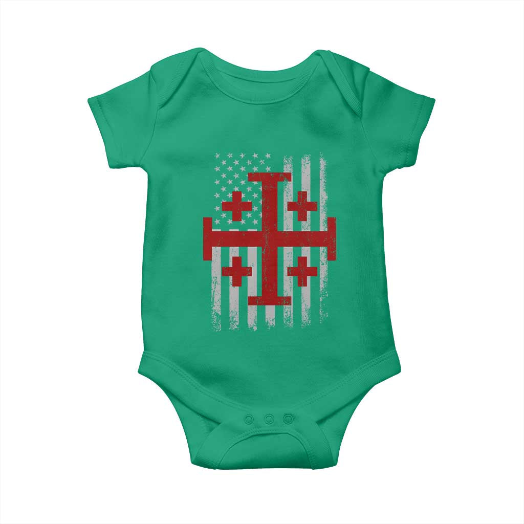 Catholic Crusader Cross Baby Onesie Knight Templar Patriotic American Flag