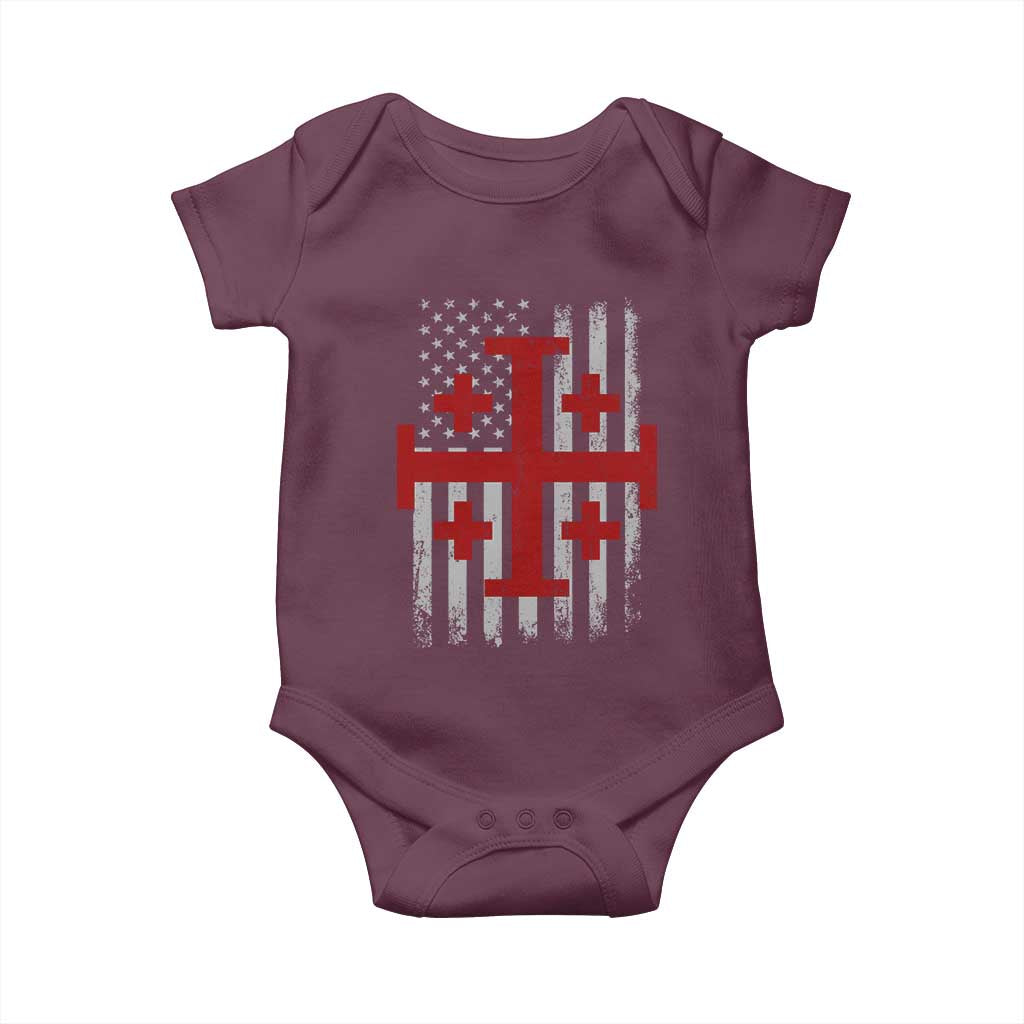 Catholic Crusader Cross Baby Onesie Knight Templar Patriotic American Flag