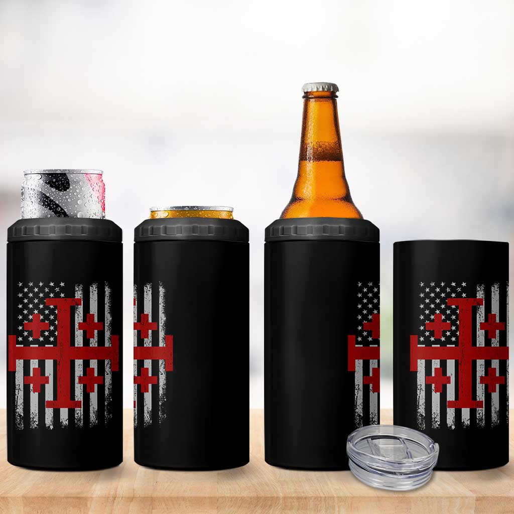 Catholic Crusader Cross 4 in 1 Can Cooler Tumbler Knight Templar Patriotic American Flag