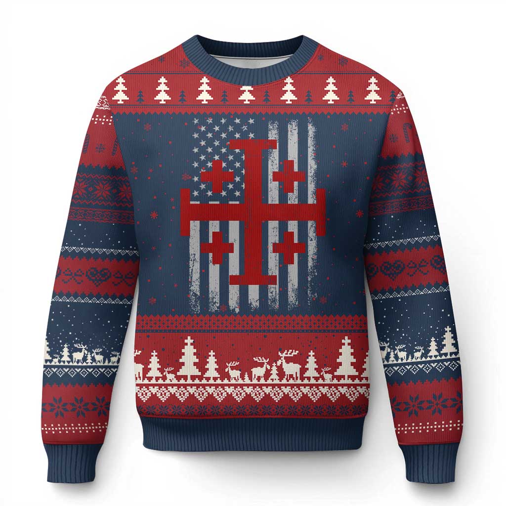 Catholic Crusader Cross Ugly Christmas Sweater Knight Templar Patriotic American Flag