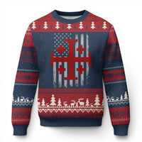 Catholic Crusader Cross Ugly Christmas Sweater Knight Templar Patriotic American Flag