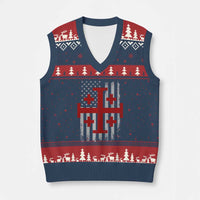 Catholic Crusader Cross V-Neck Knit Sweater Vest Knight Templar Patriotic American Flag