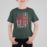 Catholic Crusader Cross T Shirt For Kid Knight Templar Patriotic American Flag