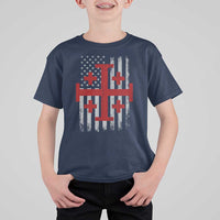 Catholic Crusader Cross T Shirt For Kid Knight Templar Patriotic American Flag