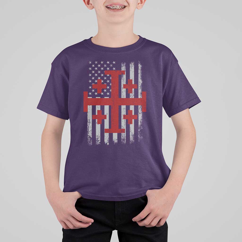 Catholic Crusader Cross T Shirt For Kid Knight Templar Patriotic American Flag