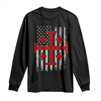 Catholic Crusader Cross Long Sleeve Shirt Knight Templar Patriotic American Flag