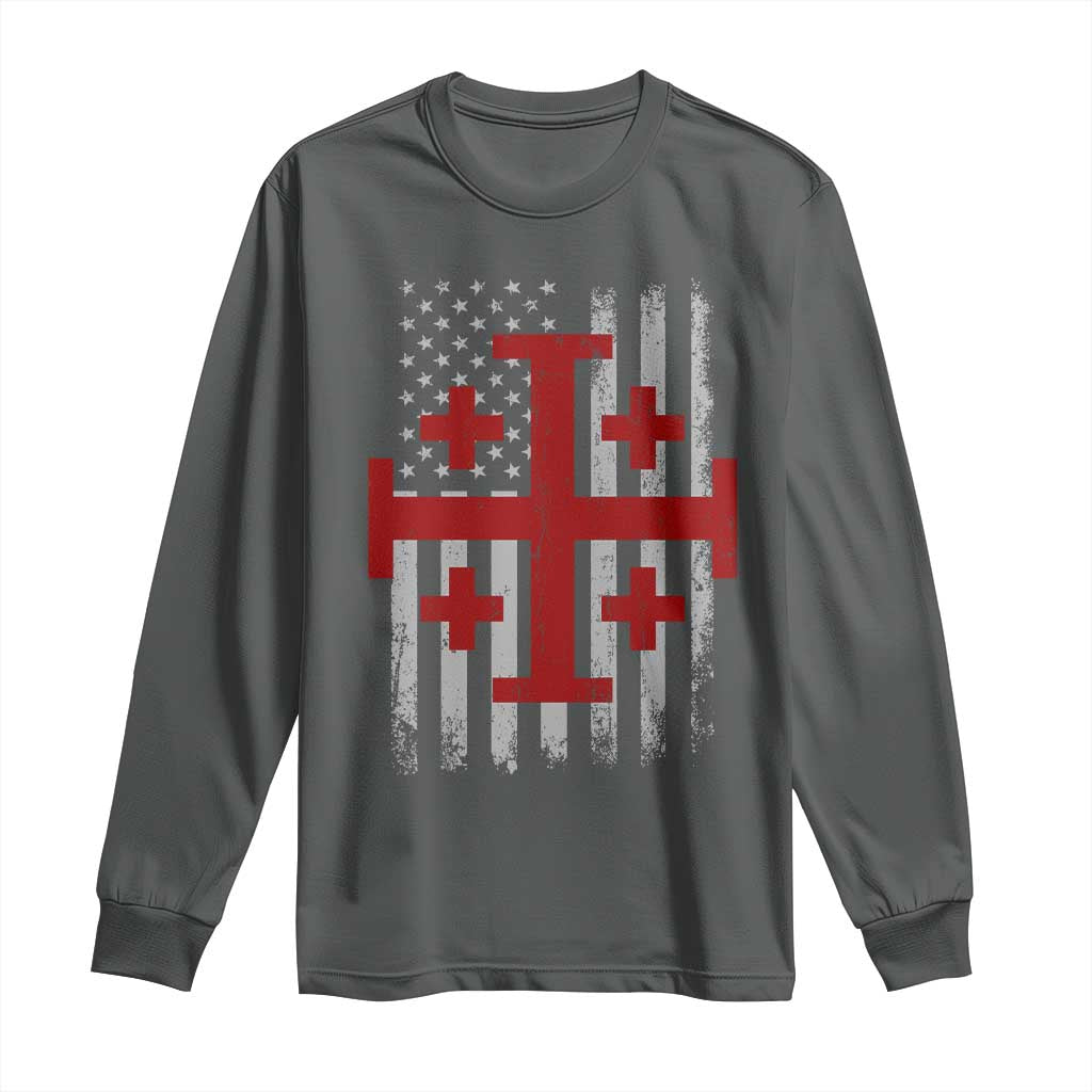 Catholic Crusader Cross Long Sleeve Shirt Knight Templar Patriotic American Flag