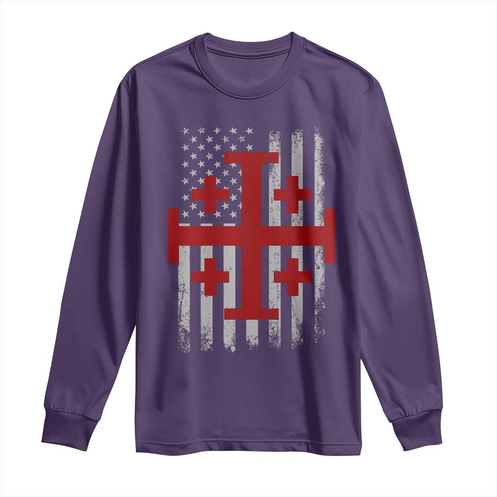 Catholic Crusader Cross Long Sleeve Shirt Knight Templar Patriotic American Flag