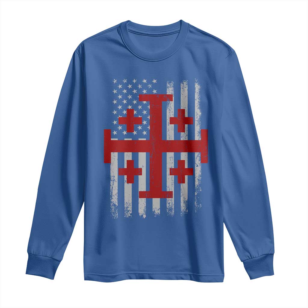 Catholic Crusader Cross Long Sleeve Shirt Knight Templar Patriotic American Flag