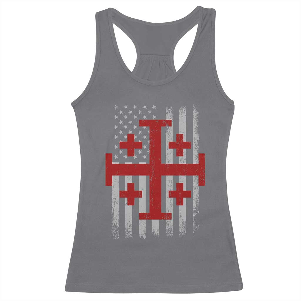 Catholic Crusader Cross Racerback Tank Top Knight Templar Patriotic American Flag