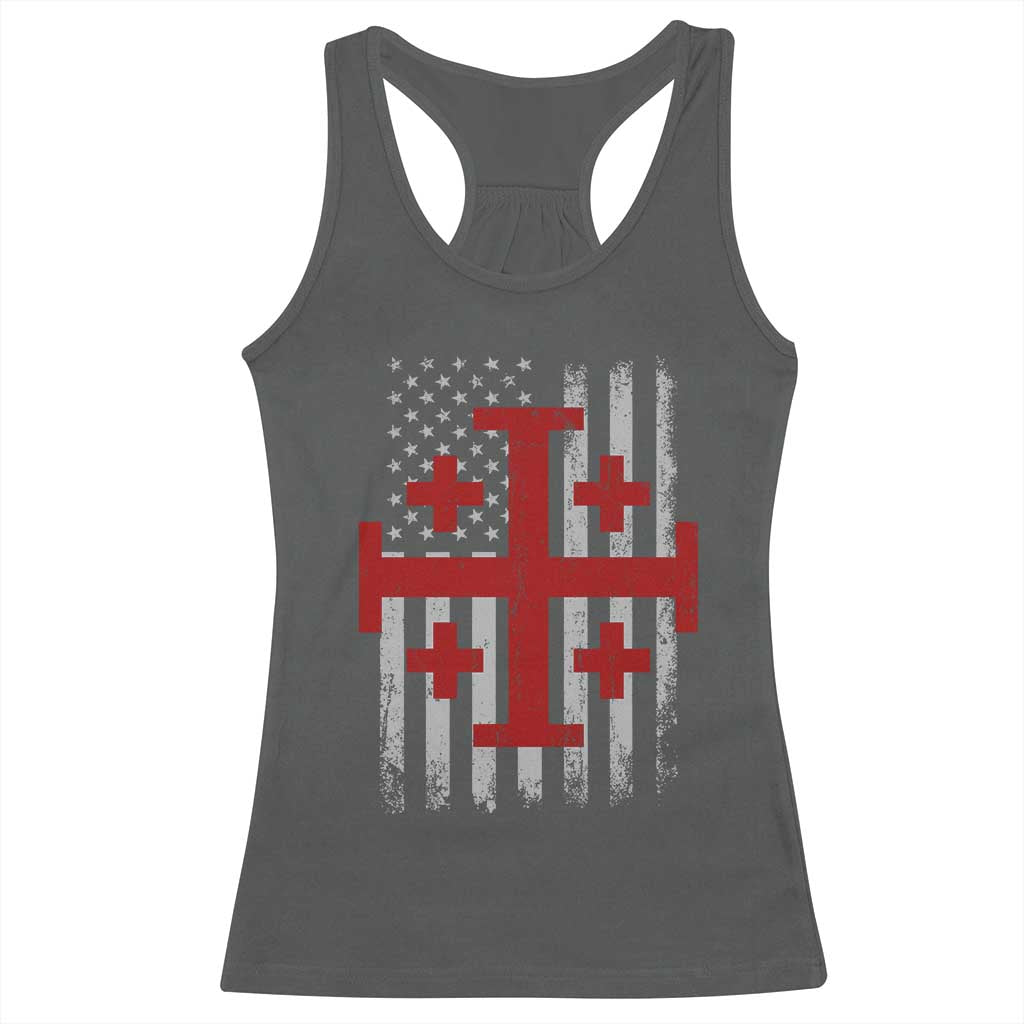 Catholic Crusader Cross Racerback Tank Top Knight Templar Patriotic American Flag
