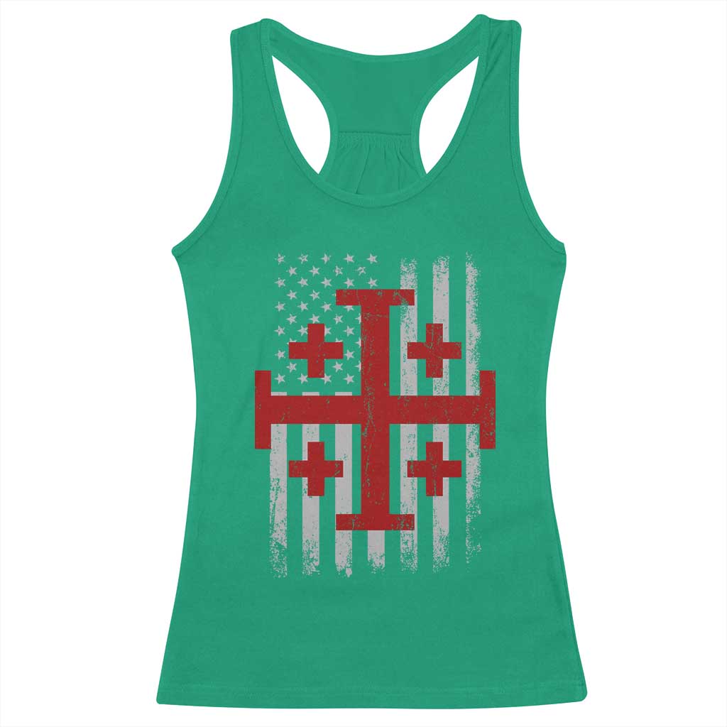 Catholic Crusader Cross Racerback Tank Top Knight Templar Patriotic American Flag