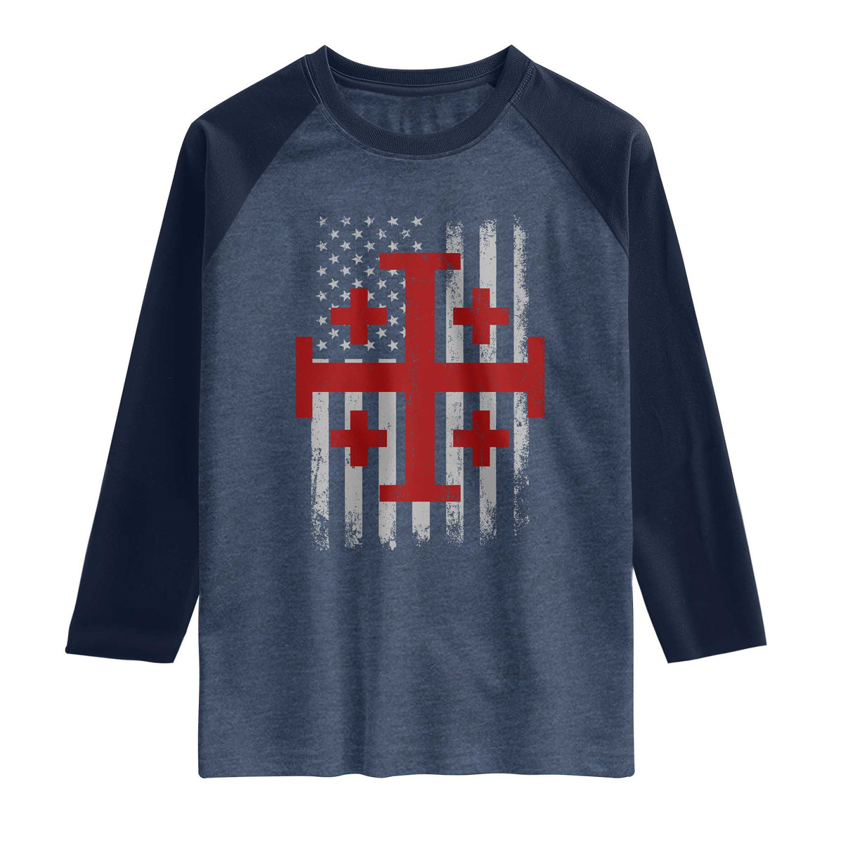 Catholic Crusader Cross Raglan Shirt Knight Templar Patriotic American Flag