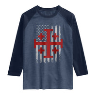 Catholic Crusader Cross Raglan Shirt Knight Templar Patriotic American Flag