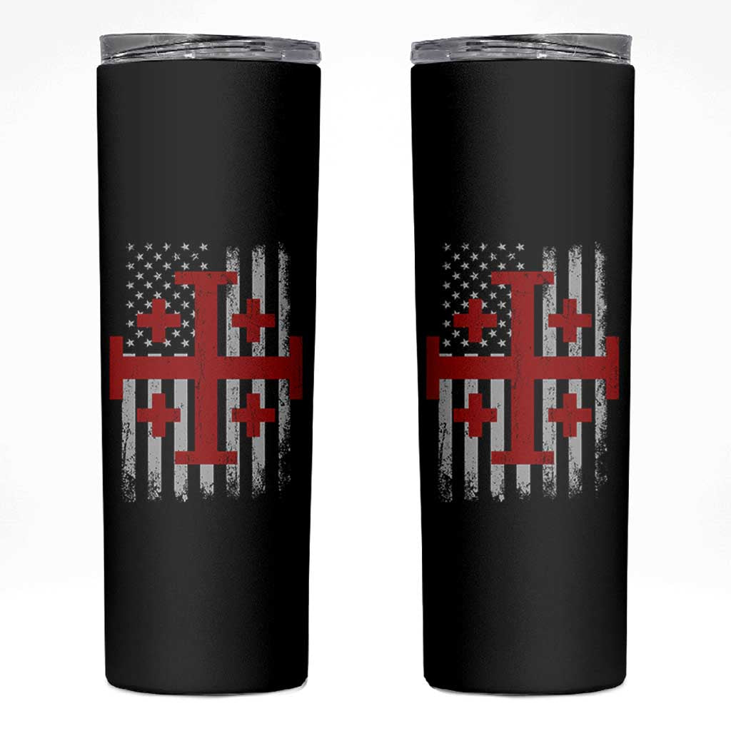 Catholic Crusader Cross Skinny Tumbler Knight Templar Patriotic American Flag