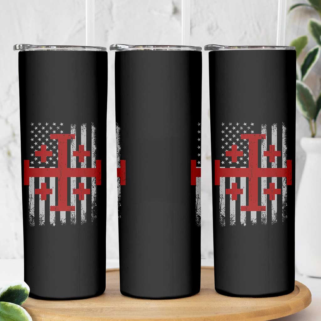 Catholic Crusader Cross Skinny Tumbler Knight Templar Patriotic American Flag