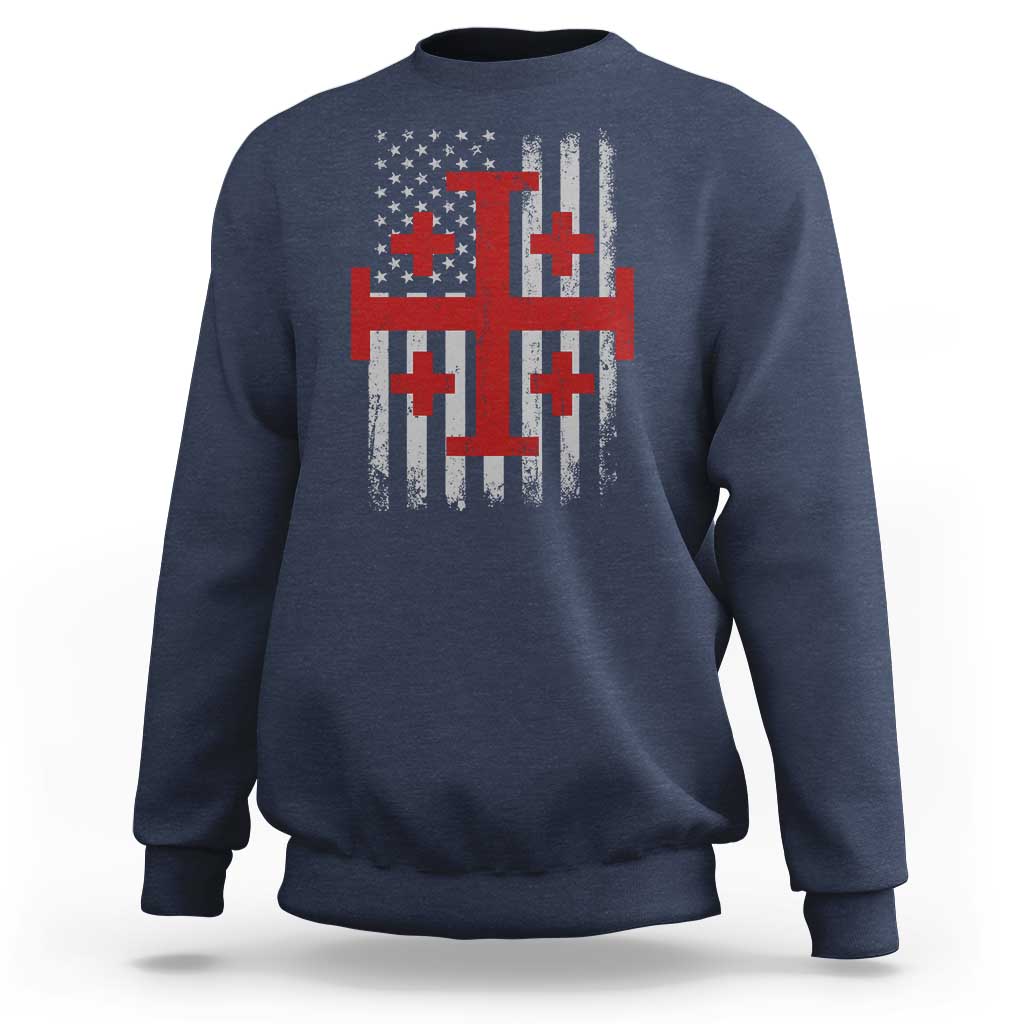 Catholic Crusader Cross Sweatshirt Knight Templar Patriotic American Flag