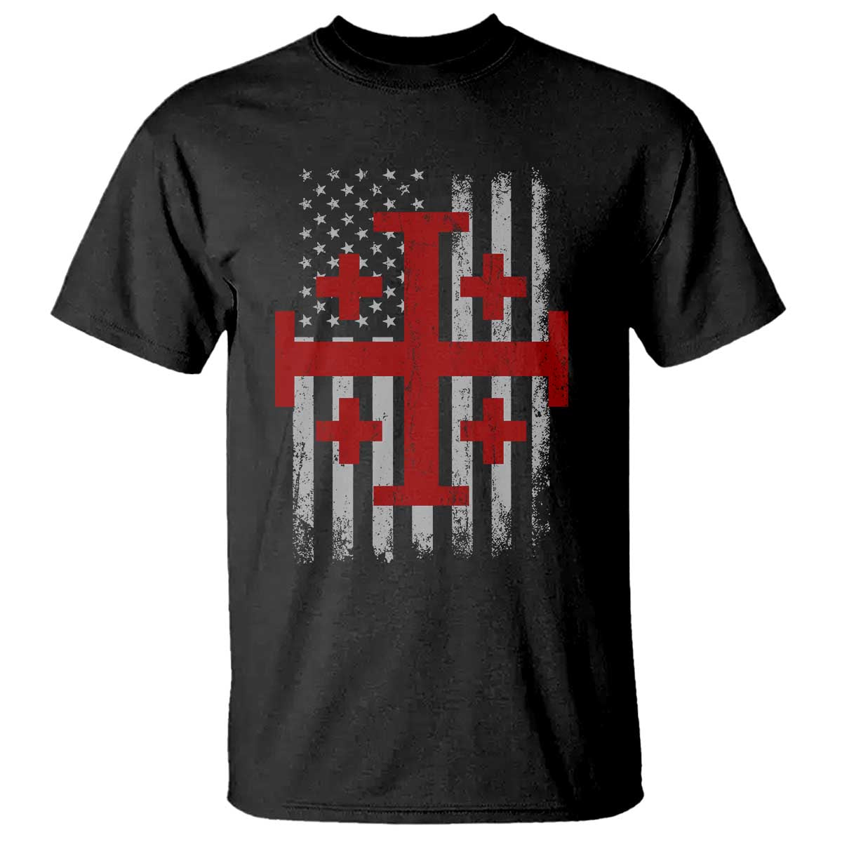 Catholic Crusader Cross T Shirt Knight Templar Patriotic American Flag