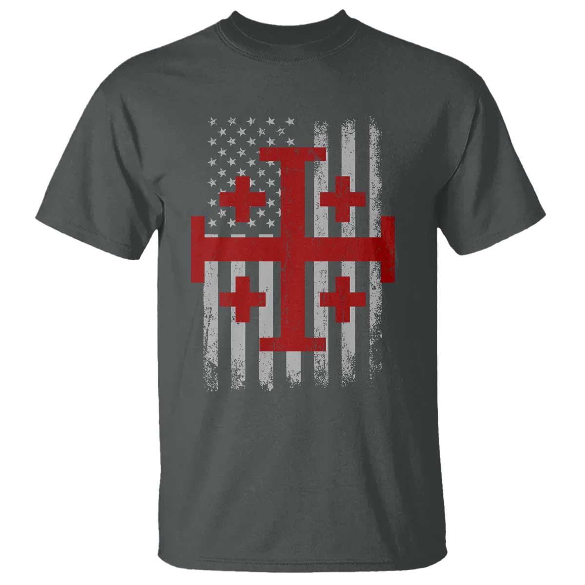 Catholic Crusader Cross T Shirt Knight Templar Patriotic American Flag