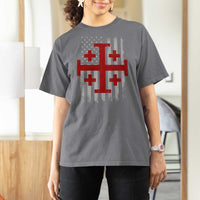 Catholic Crusader Cross T Shirt For Women Knight Templar Patriotic American Flag