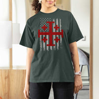 Catholic Crusader Cross T Shirt For Women Knight Templar Patriotic American Flag