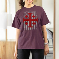 Catholic Crusader Cross T Shirt For Women Knight Templar Patriotic American Flag