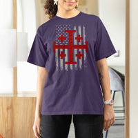 Catholic Crusader Cross T Shirt For Women Knight Templar Patriotic American Flag