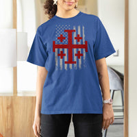 Catholic Crusader Cross T Shirt For Women Knight Templar Patriotic American Flag