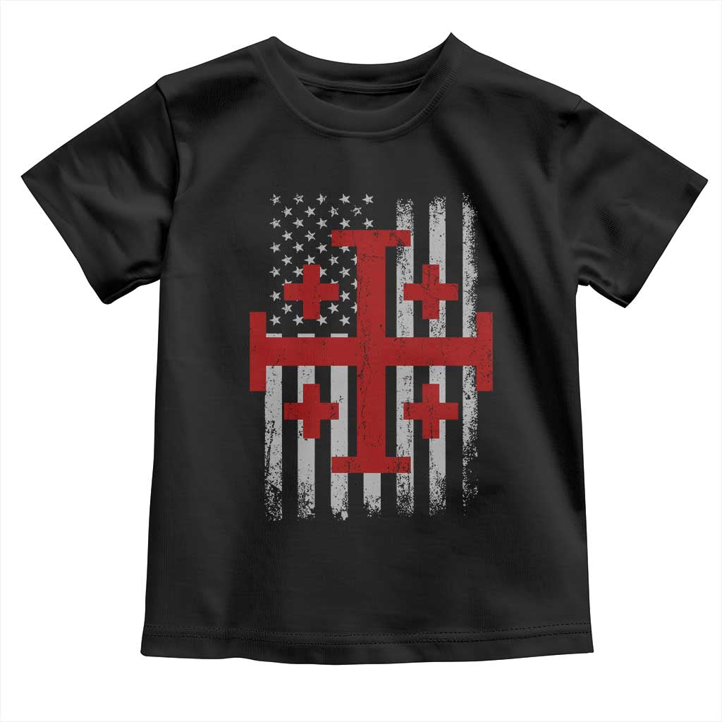 Catholic Crusader Cross Toddler T Shirt Knight Templar Patriotic American Flag