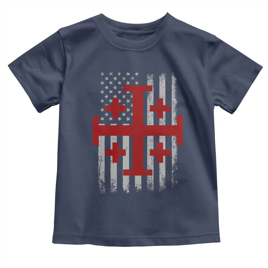 Catholic Crusader Cross Toddler T Shirt Knight Templar Patriotic American Flag
